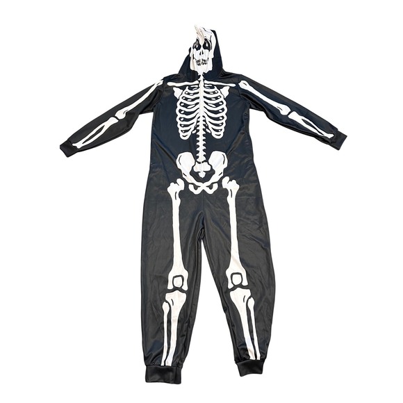 Pants - Skeleton Print Onesie Costume Hooded Jumpsuit Black‎ White Halloween
